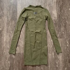 BODY by Raven Tracy Olive Green Long Sleeve Mock Neck Dress Size M Thick Spandex